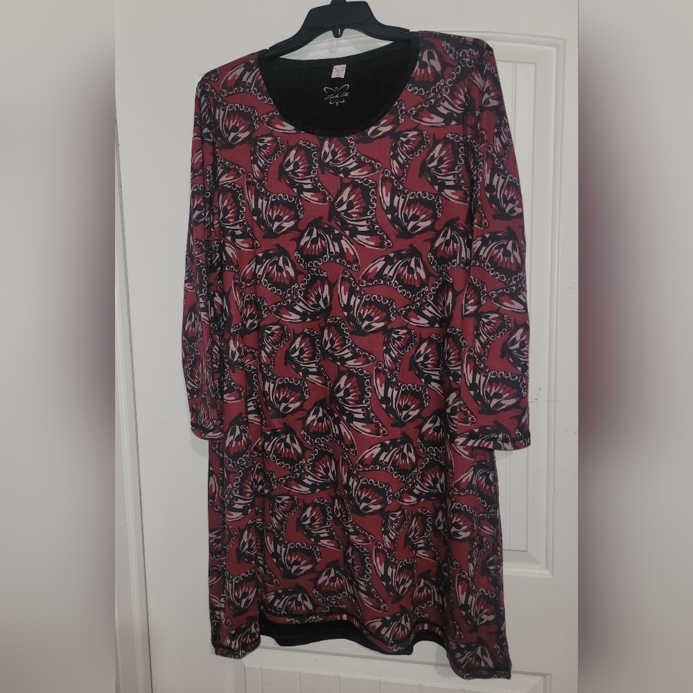 Laila Ali Womens 3xl Reversible Black/butterfly Dress NWOT